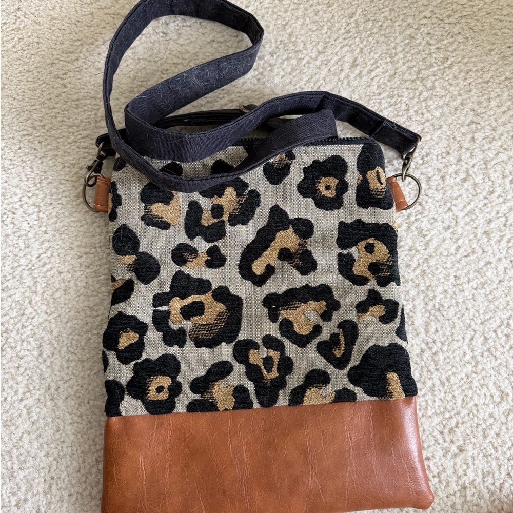 Leopard Print Crossbody Bag with Tan Accents
